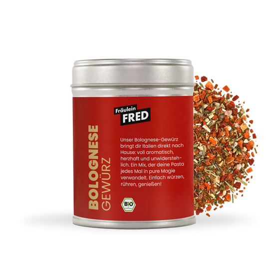 Bolognese Gewürz Bio – Dose mit grober Mischung aus Karotte, Paprika, Tomate, Kräutern und Knoblauch