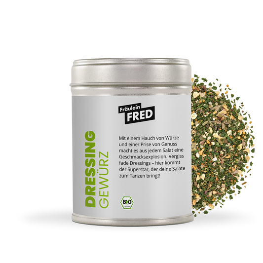Dressing Gewürz Bio – Dose mit Mischung aus Petersilie, Dill, Knoblauch, Zwiebel und Senf