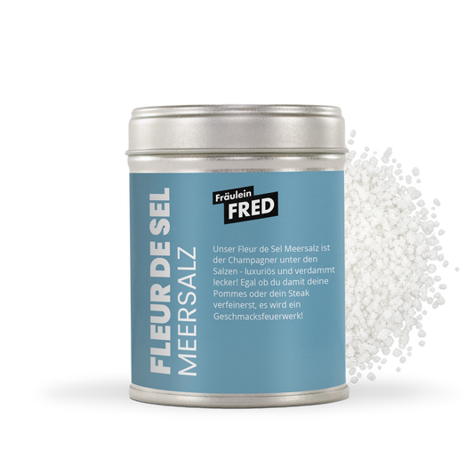 Fleur de Sel Meersalz Dose mit weißen Salzflocken