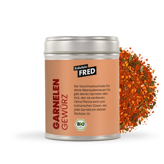 Garnelen Gewürz Bio – Dose mit Mischung aus geräuchertem Paprika, Chili, Knoblauch und Algen, ohne Salz