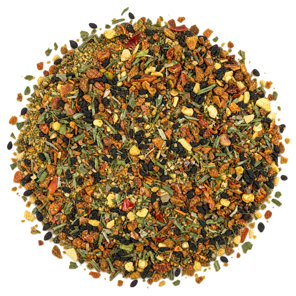 Gemüse Allrounder Detailansicht – Paprika- und Tomatenstücke, Schwarzkümmel, Knoblauch und grüne Kräuter