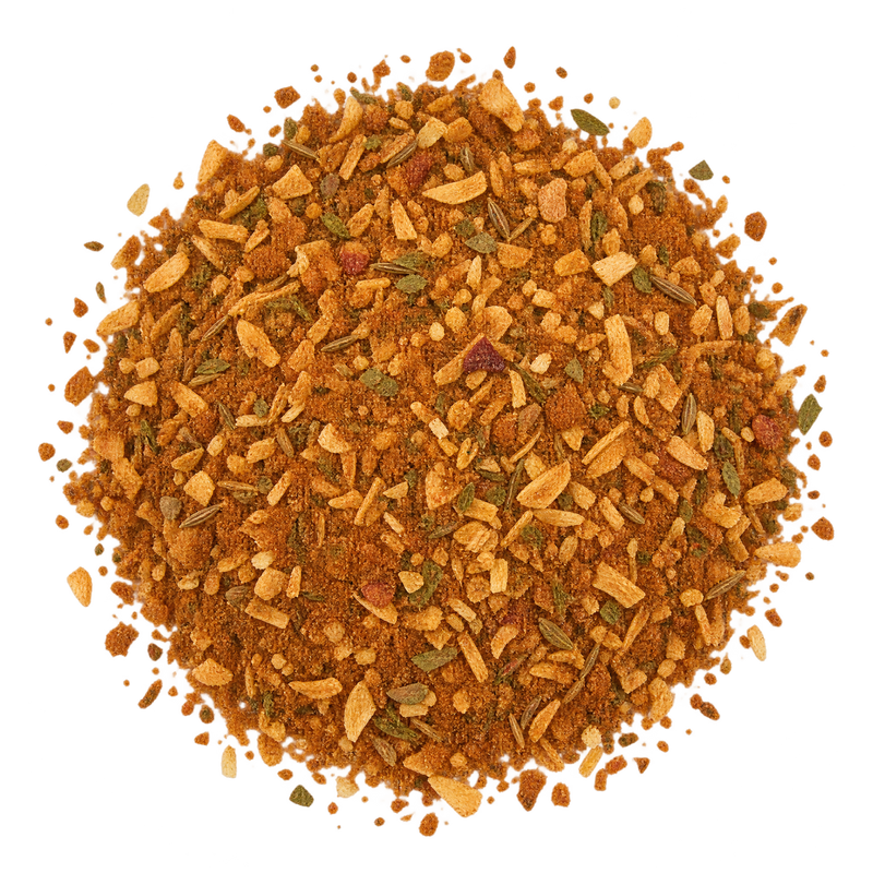 Gulasch Gewürz Detailansicht – Paprika, Röstzwiebelflocken, Majoran und Kümmel
