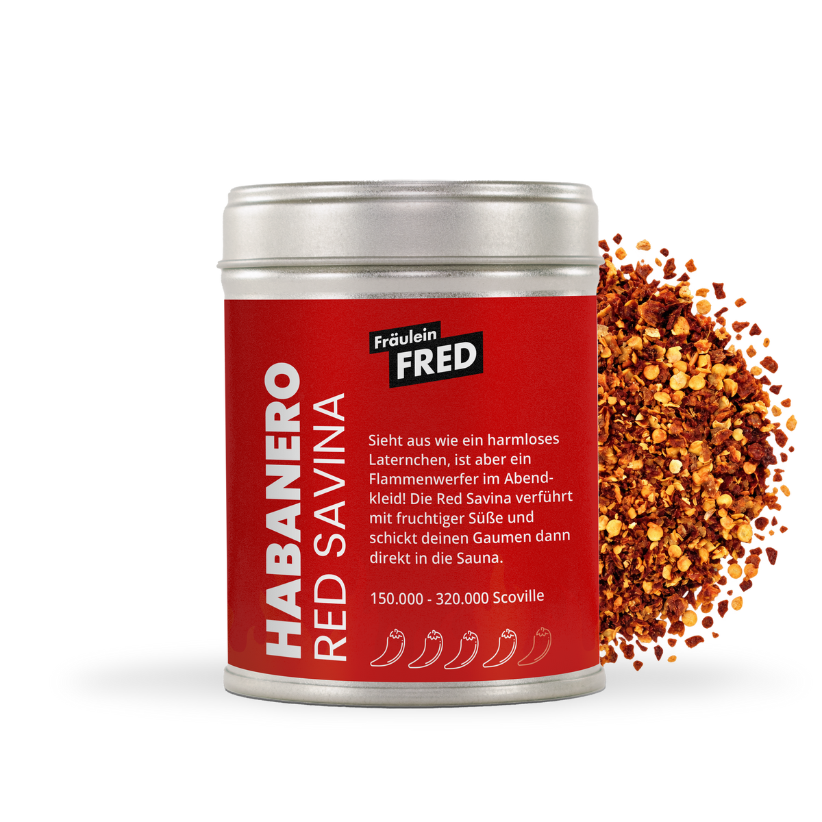 Habanero Red Savina Dose mit geschroteten Chiliflocken