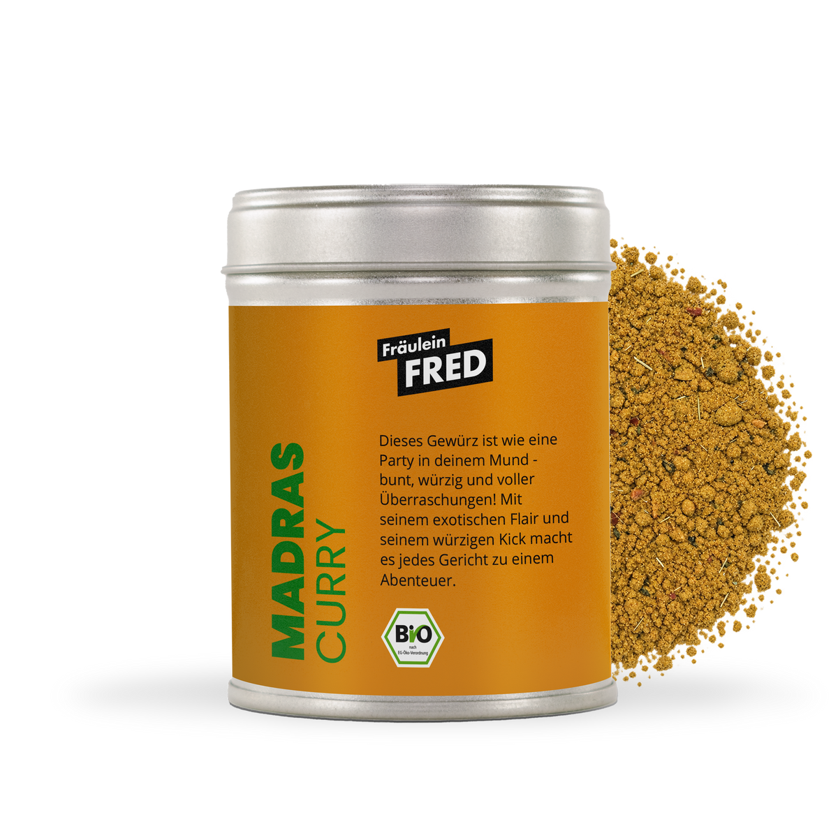 Madras Curry Gewürz Bio – Dose mit fein gemahlener scharfer Currymischung