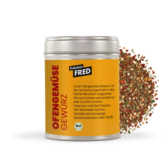 Ofengemüse Gewürz Bio – Dose mit grober Mischung aus Tomate, Paprika, Knoblauch, Rosmarin, Oregano und Thymian