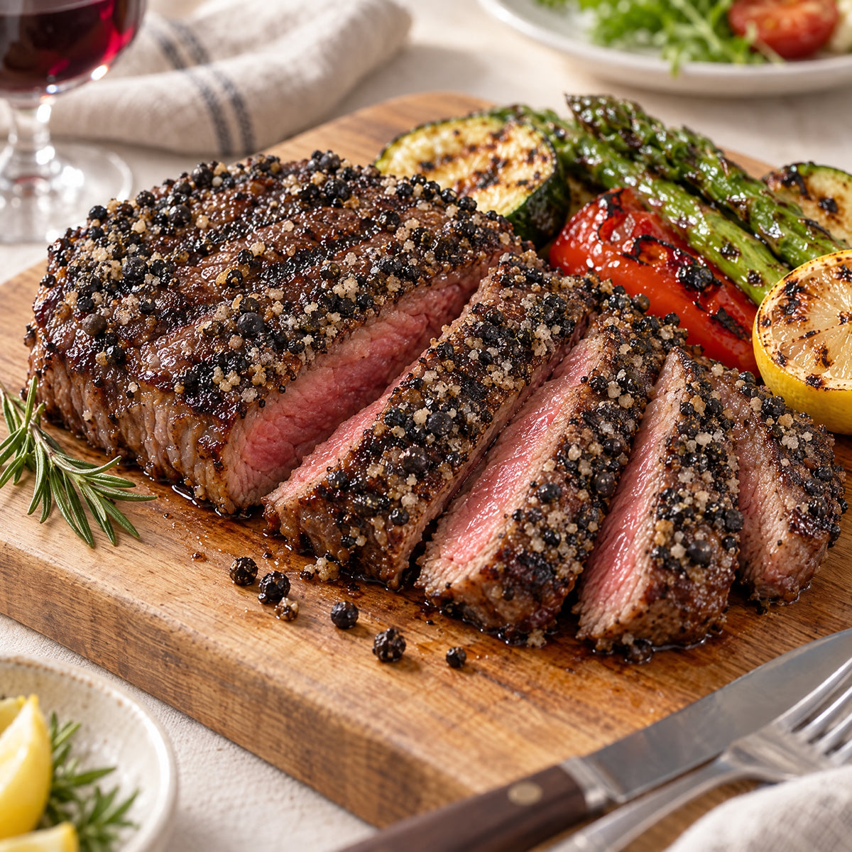 Grillsteak mit fermentiertem Pfeffer und Grillgemüse