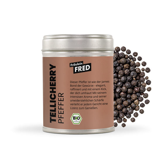 Tellicherry Pfeffer Dose mit ganzen schwarzen Pfefferkörnern