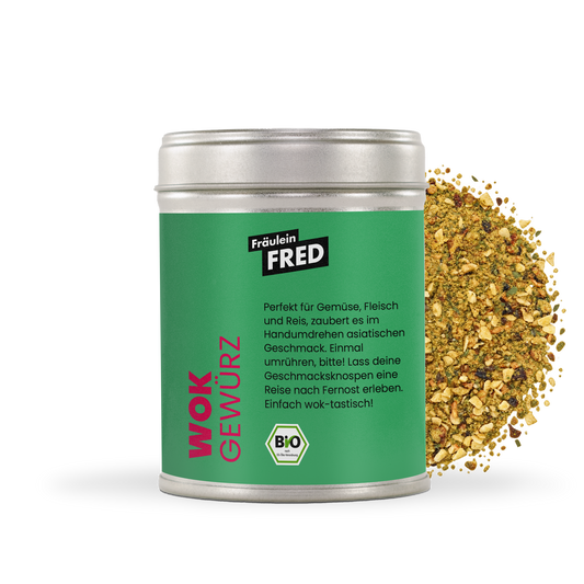 Wok Gewürz Bio – Dose mit asiatischer Mischung aus Knoblauch, Ingwer, Chili, Kurkuma und Lemon Myrtle